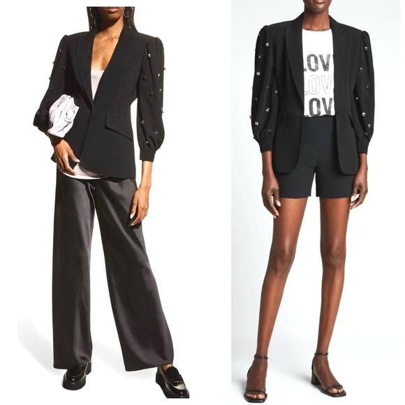 Cinq a Sept Amie Bejeweled 3/4” Puff Sleeve Tailored Fitted Blazer Size 4 NEW - Picture 9 of 15